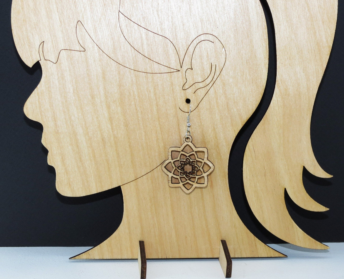 wood earrings, mandala earrings, laser cut earrings ,for her