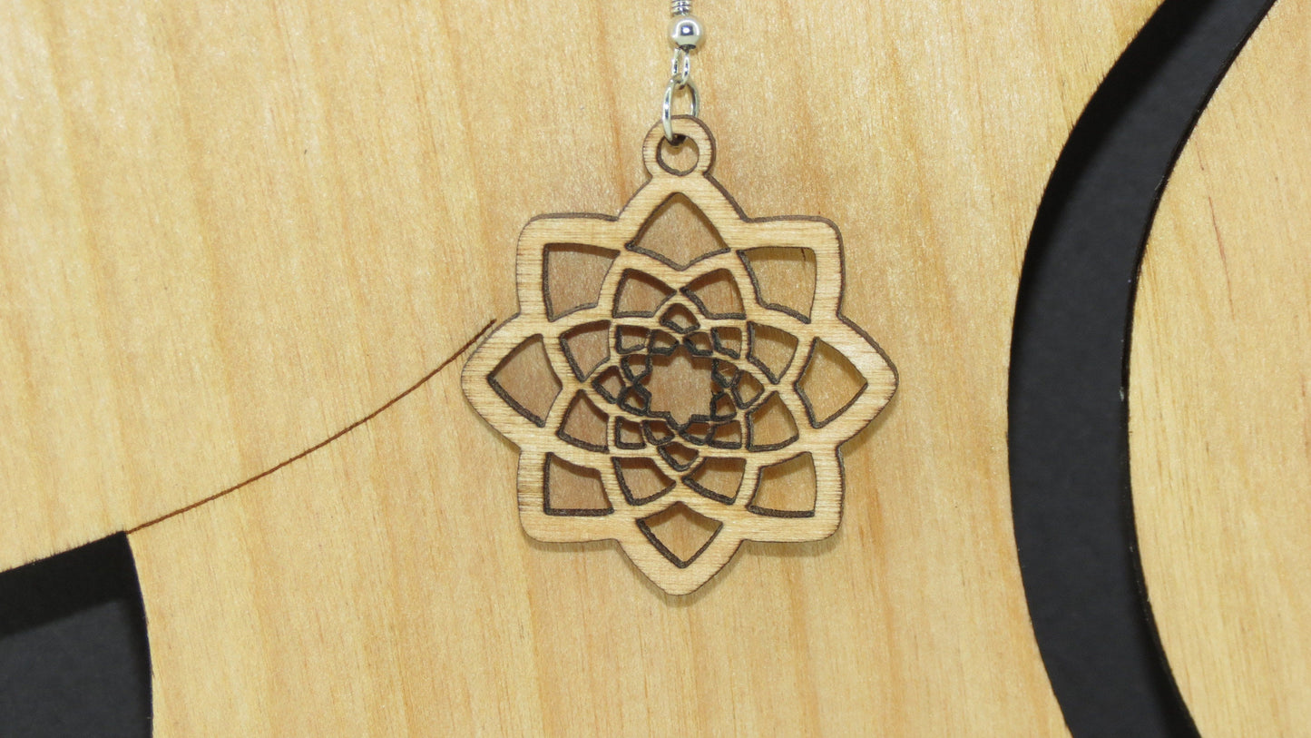 wood earrings, mandala earrings, laser cut earrings ,for her