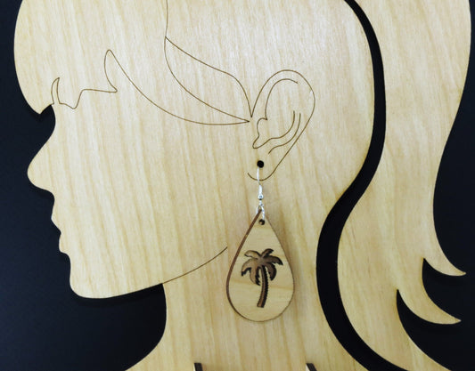 Earrings, wood earrings, palm earrings, laser cut earrings, for her, custom earrings