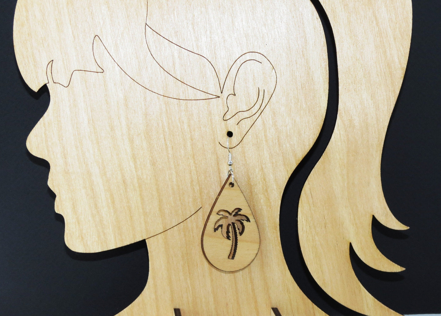 Earrings, wood earrings, palm earrings, laser cut earrings, for her, custom earrings