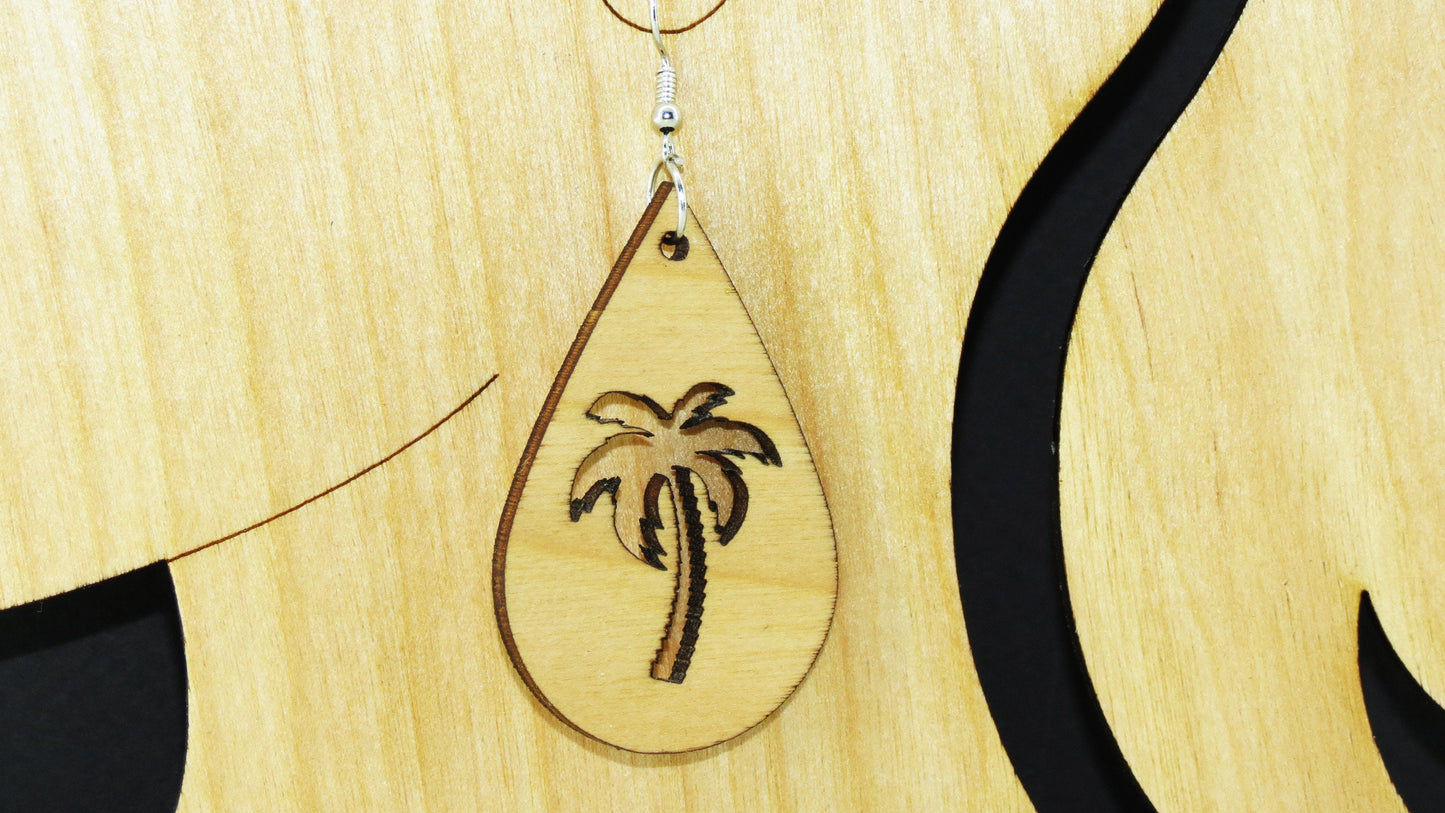 Earrings, wood earrings, palm earrings, laser cut earrings, for her, custom earrings