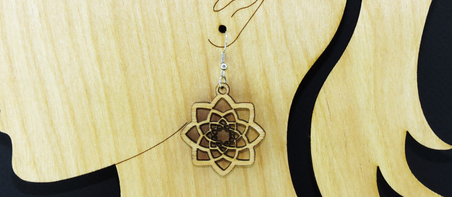 wood earrings, mandala earrings, laser cut earrings ,for her