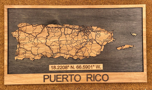 Puerto Rico map, wood map, laser cut map, Puerto rico