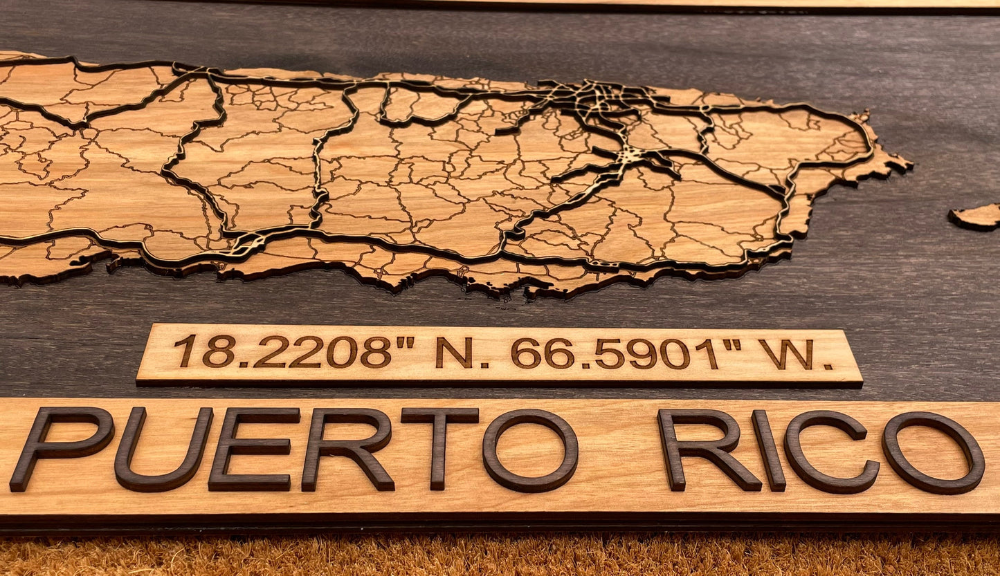 Puerto Rico map, wood map, laser cut map, Puerto rico