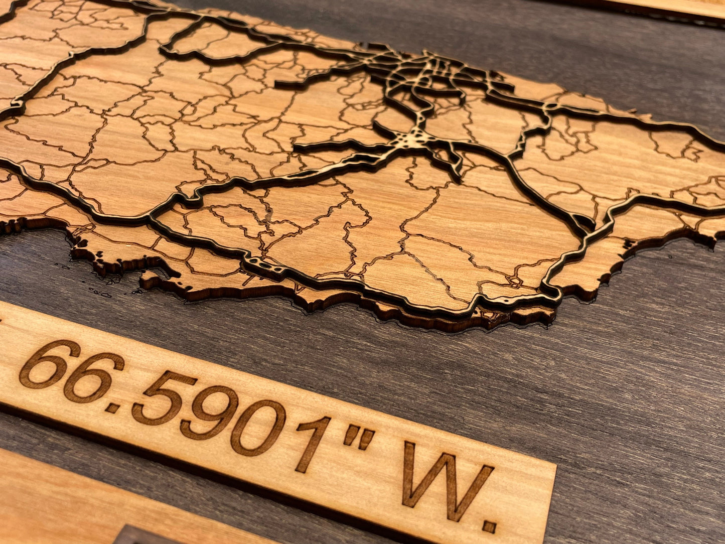 Puerto Rico map, wood map, laser cut map, Puerto rico