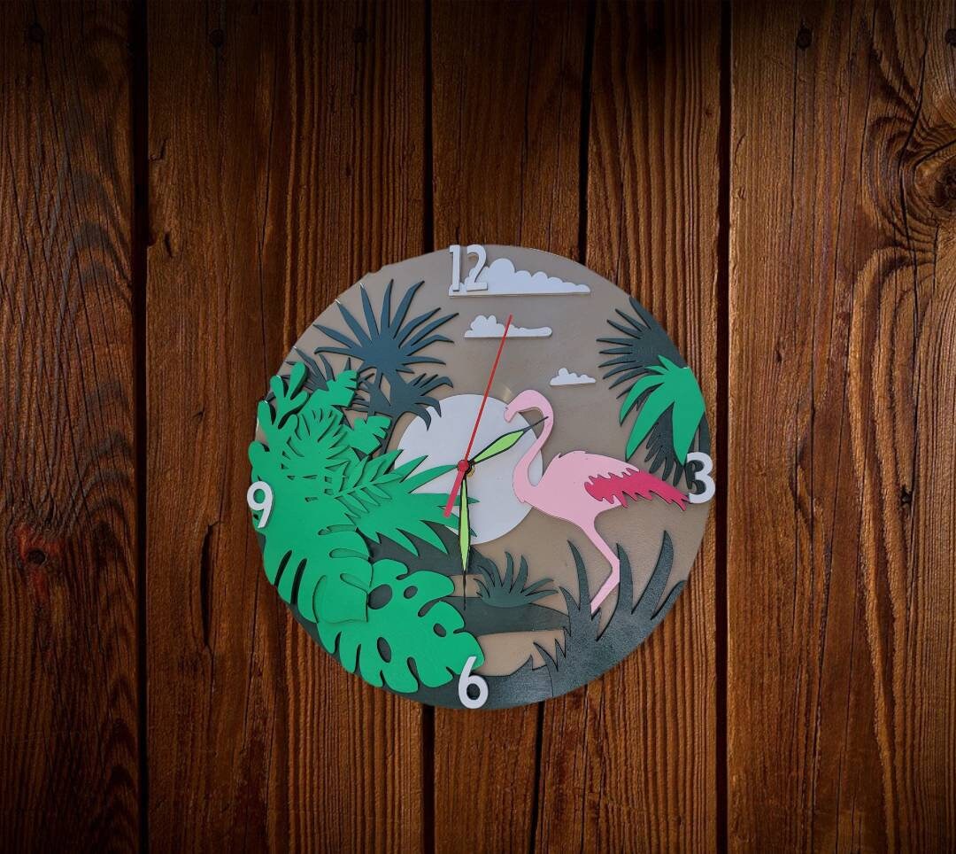 Wall clock ,wood clock , flamingo clock , Miami clock, sumer clock, custom made , beach clock