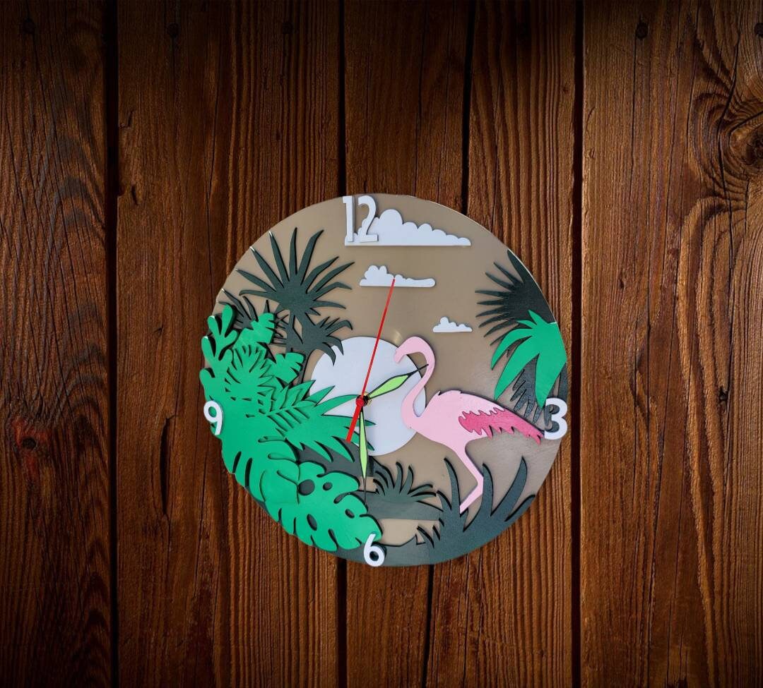 Wall clock ,wood clock , flamingo clock , Miami clock, sumer clock, custom made , beach clock