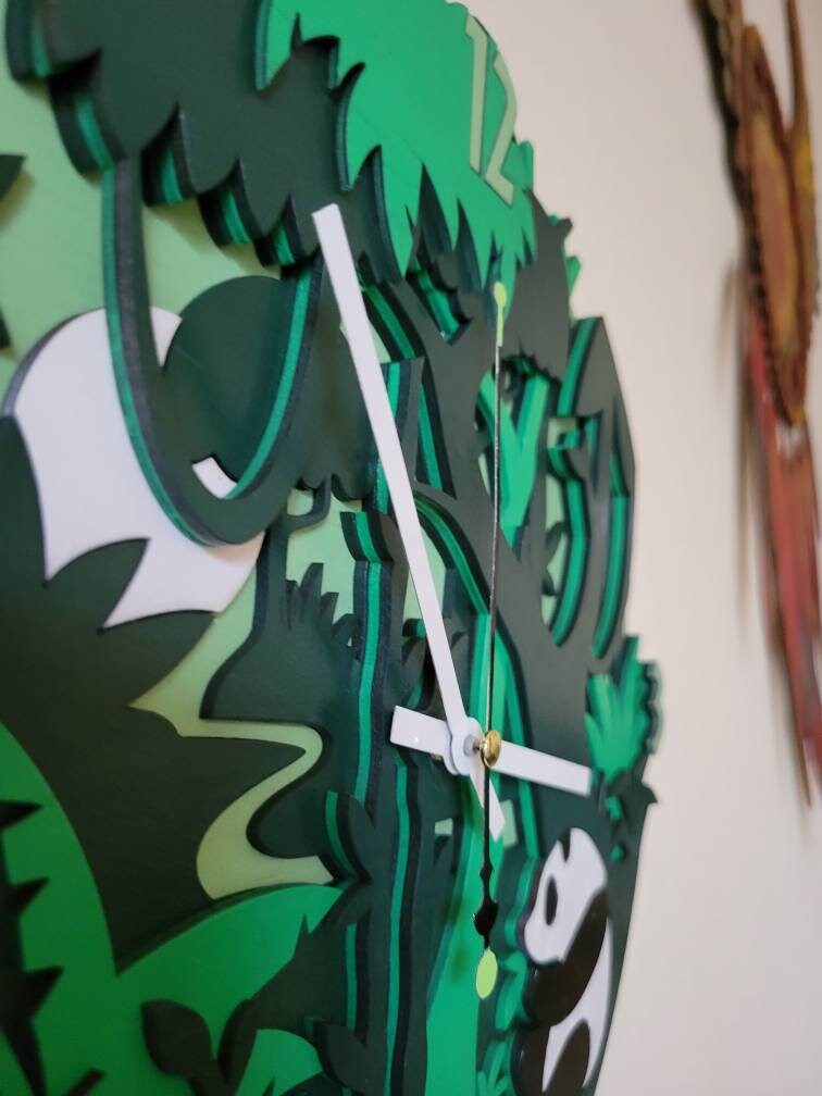 Wall clock, panda clock, Forrest clock, wood clock, laser cut clock