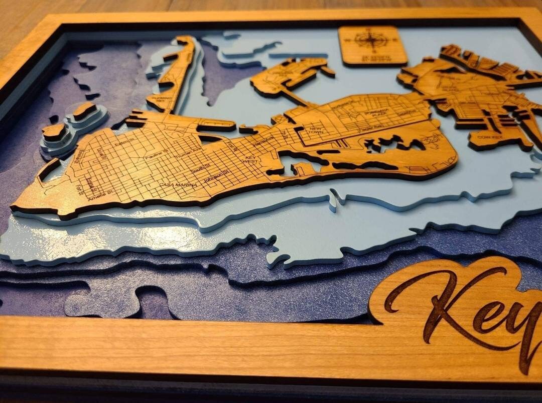 Key West map, Wood Map, map, Florida keys, florida