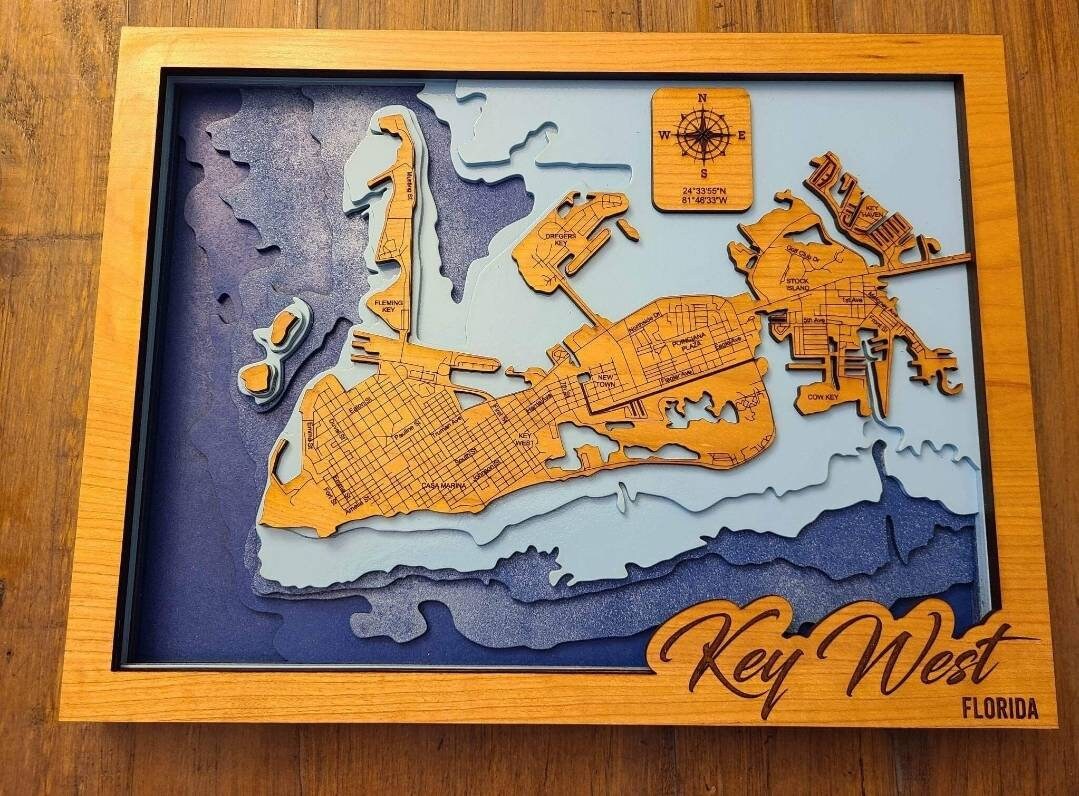 Key West map, Wood Map, map, Florida keys, florida